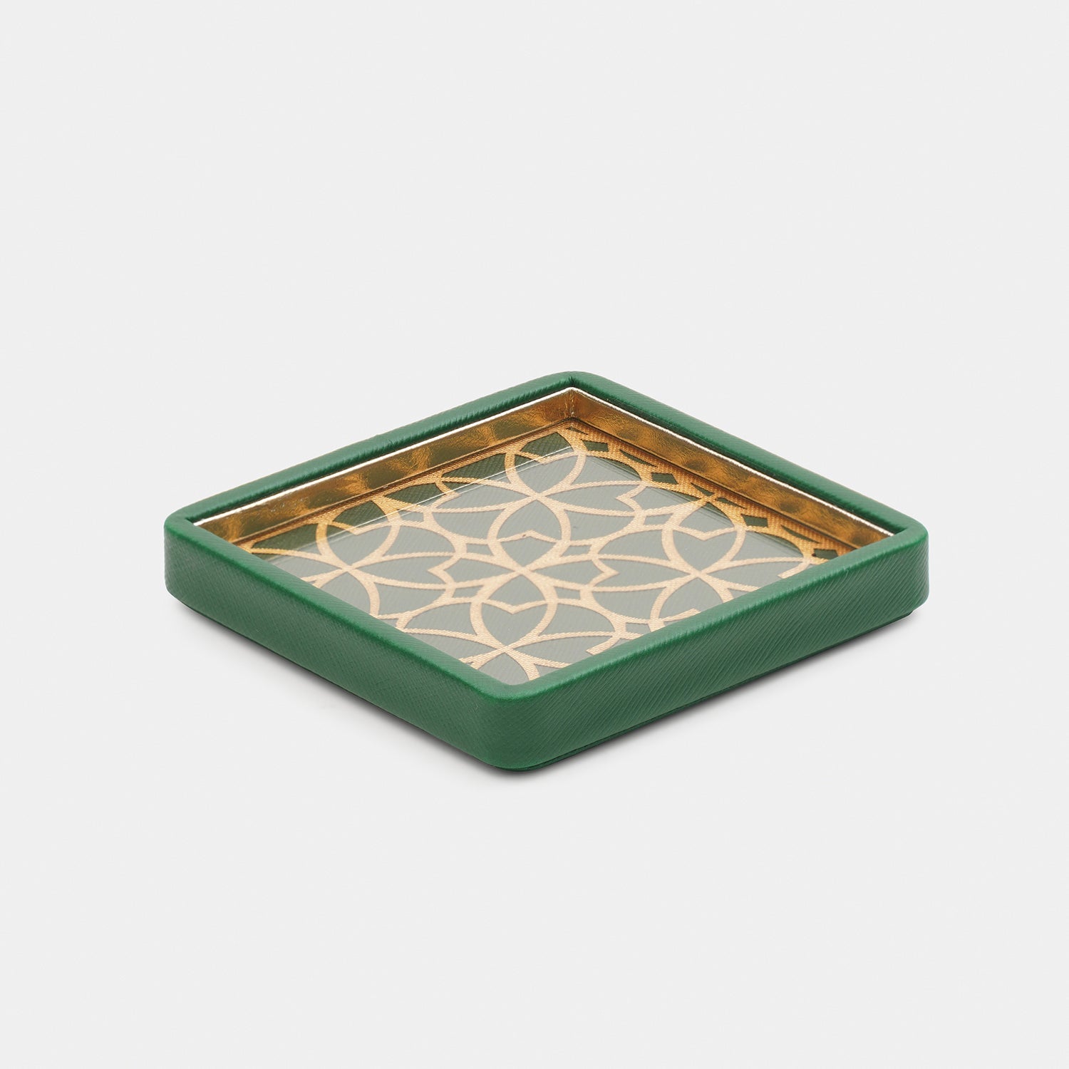 Green Printed Glass Faux Leather Coaster