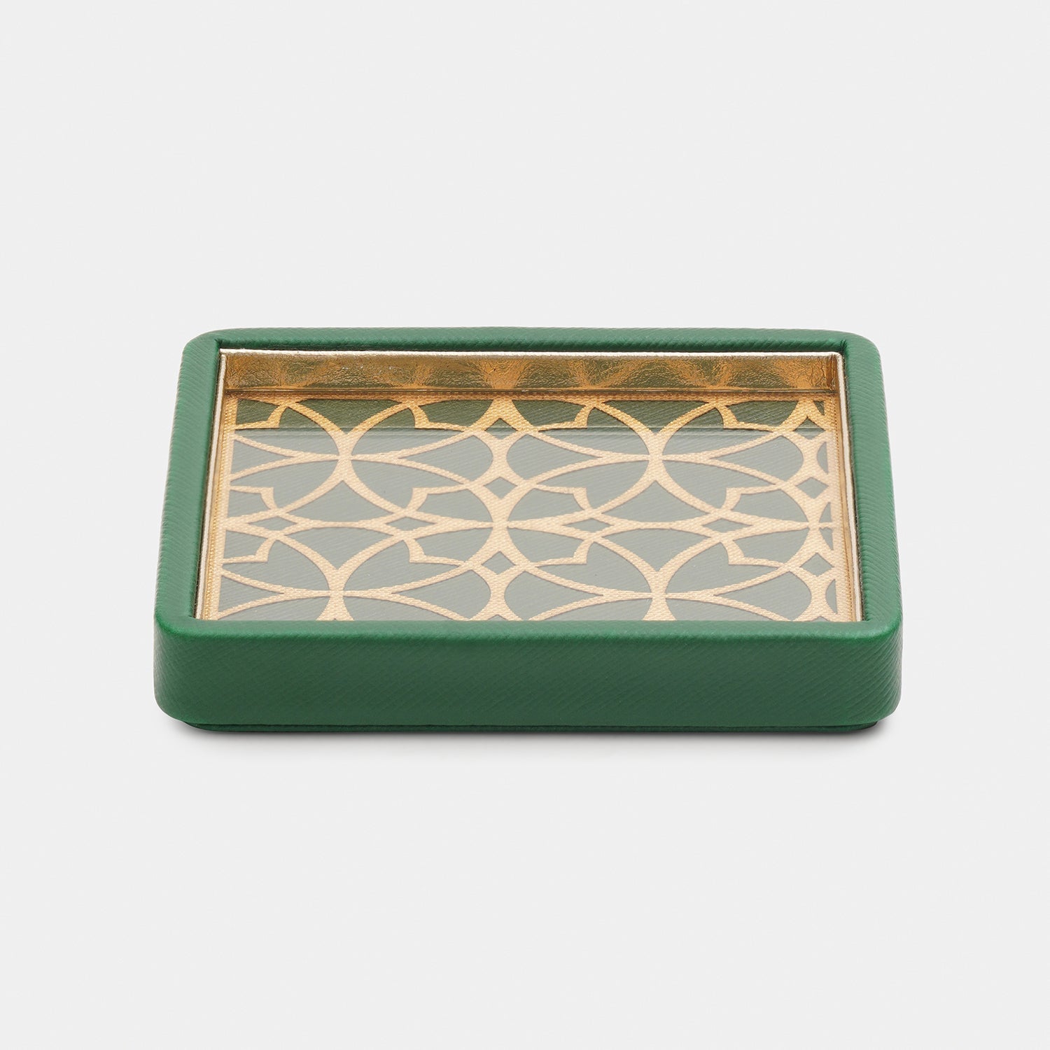 Green Printed Glass Faux Leather Coaster