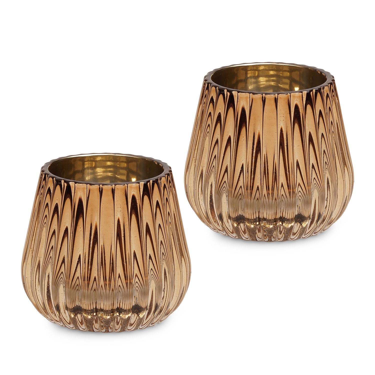 Set of 2 Gold Ribbed Texture Tealight Holders