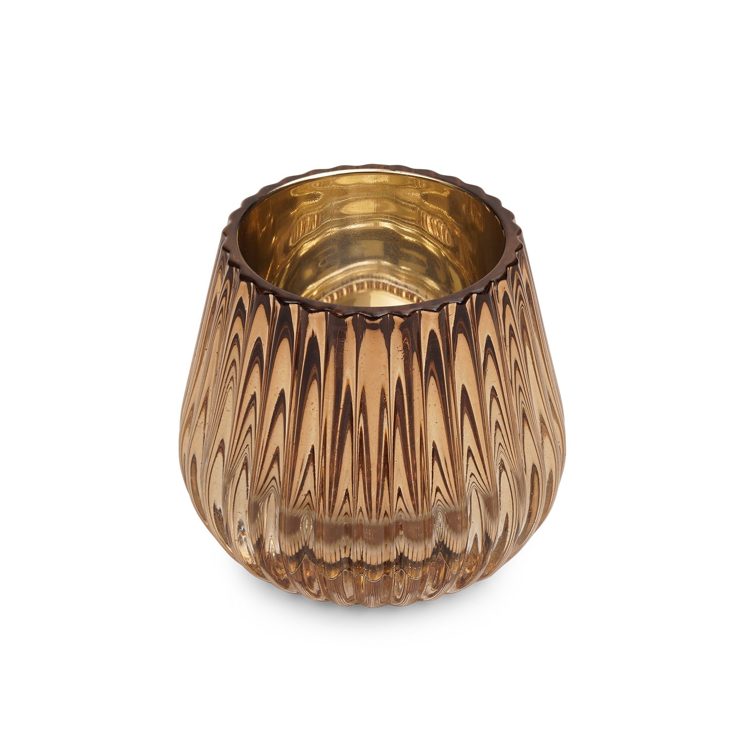 Set of 2 Gold Ribbed Texture Tealight Holders