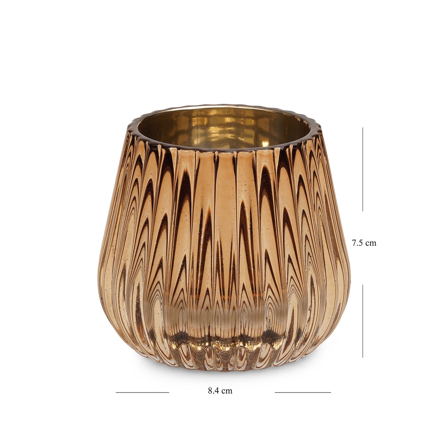 Set of 2 Gold Ribbed Texture Tealight Holders