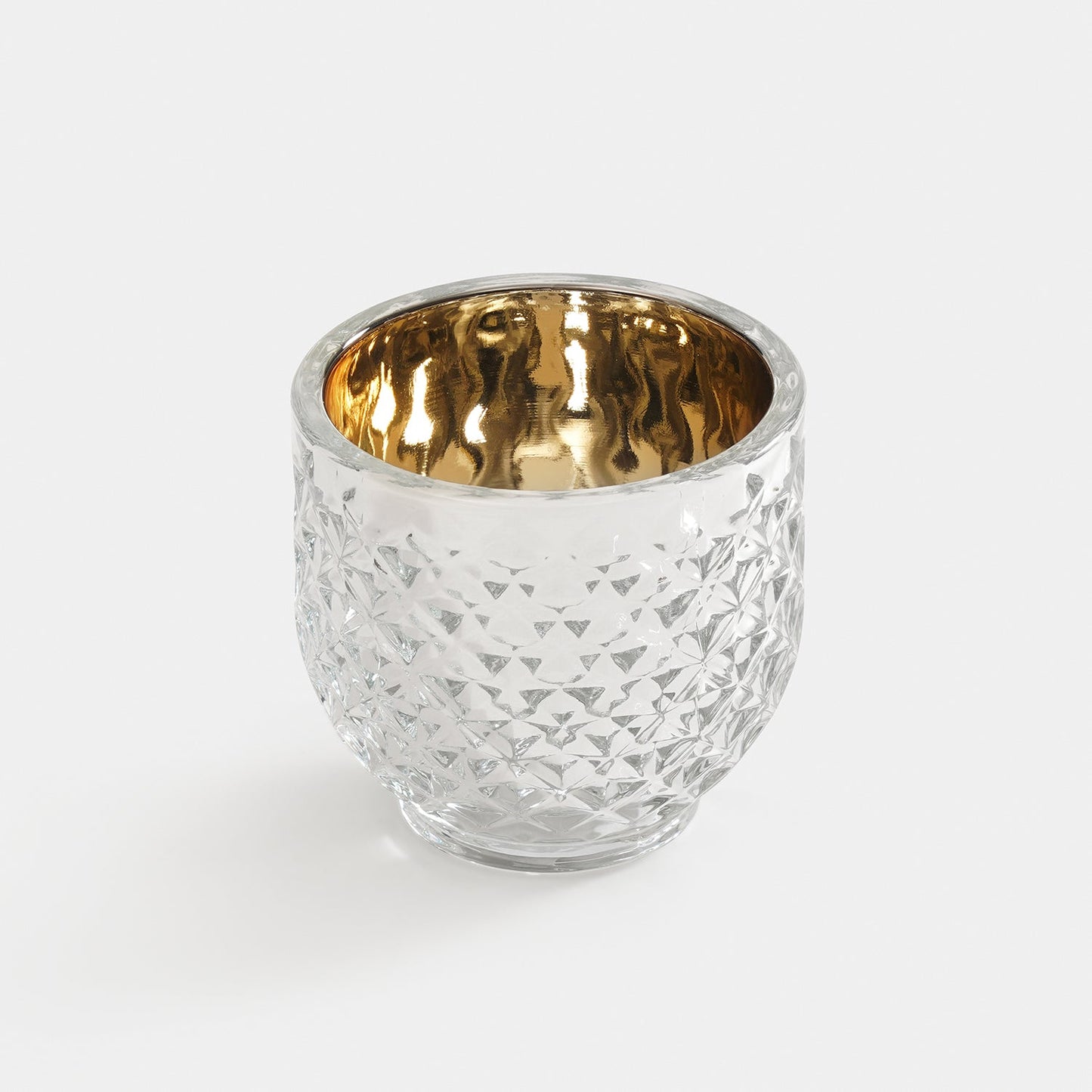 Set of 2 Silver Glass Diamond Tealight Holders - Small