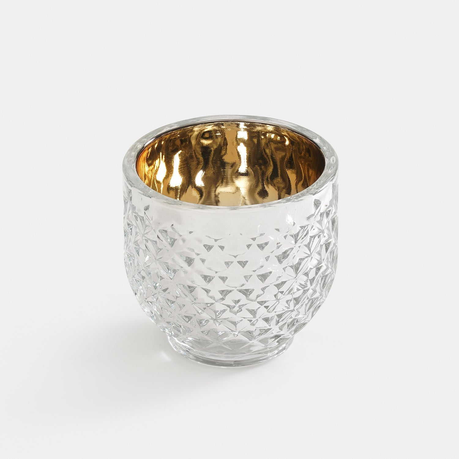 Set of 2 Silver Glass Diamond Tealight Holders - Small