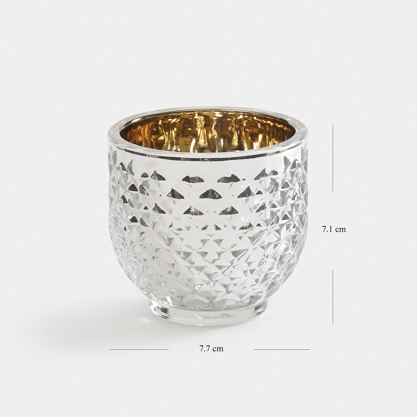 Set of 2 Silver Glass Diamond Tealight Holders - Small