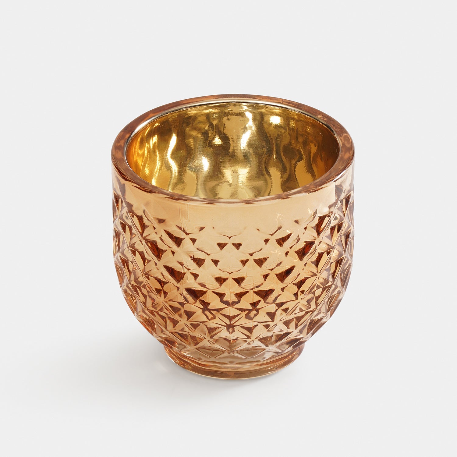 Set of 2 Gold Glass Diamond Tealight Holders - Small