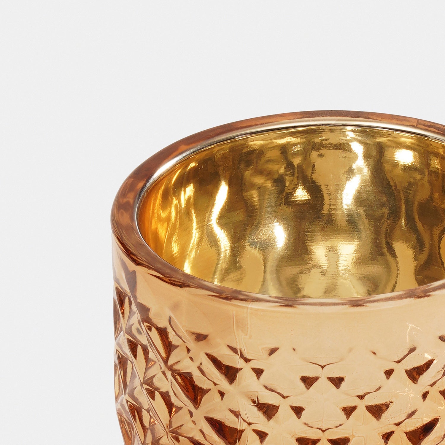 Set of 2 Gold Glass Diamond Tealight Holders - Small