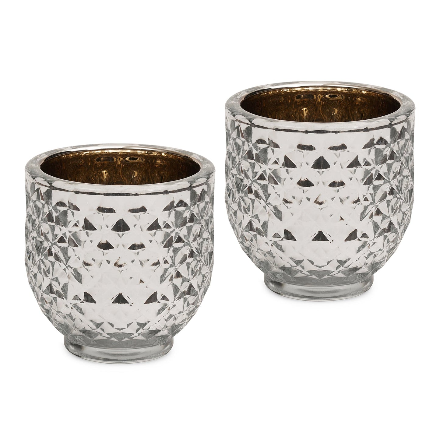 Set of 2 Silver Diamond Textured Tealight Holders - Large
