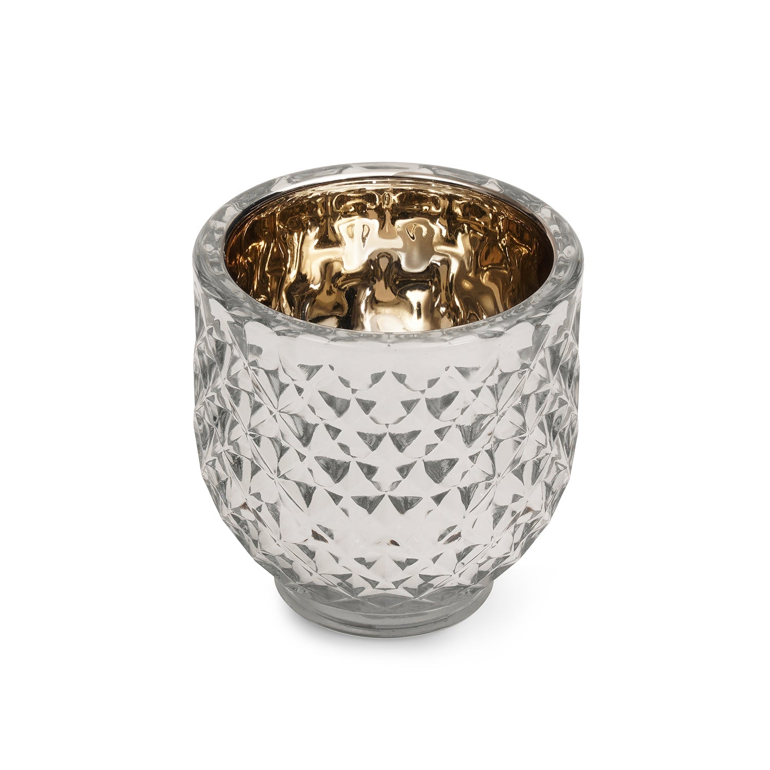 Set of 2 Silver Diamond Textured Tealight Holders - Large