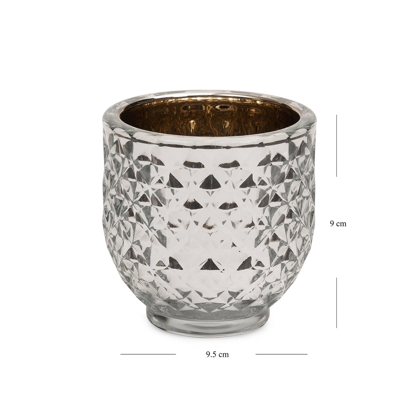 Set of 2 Silver Diamond Textured Tealight Holders - Large