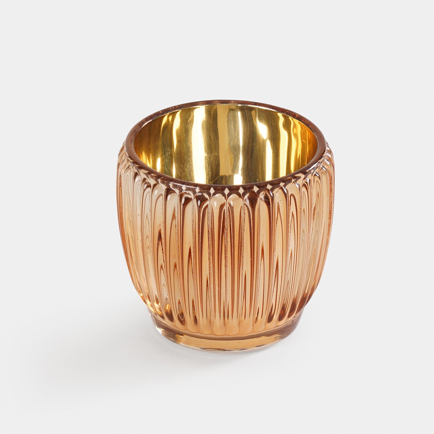 Set of 2 Gold Glass Ribbed Tealight Holders - Large