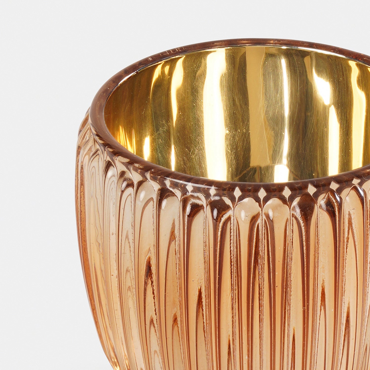 Set of 2 Gold Glass Ribbed Tealight Holders - Large
