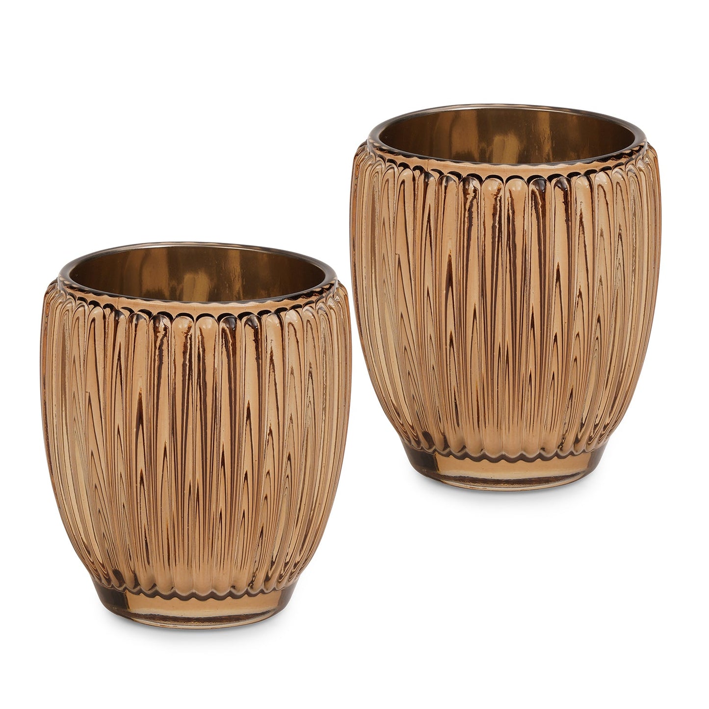 Set of 2 Light Amber Ribbed Texture Tealight Holders