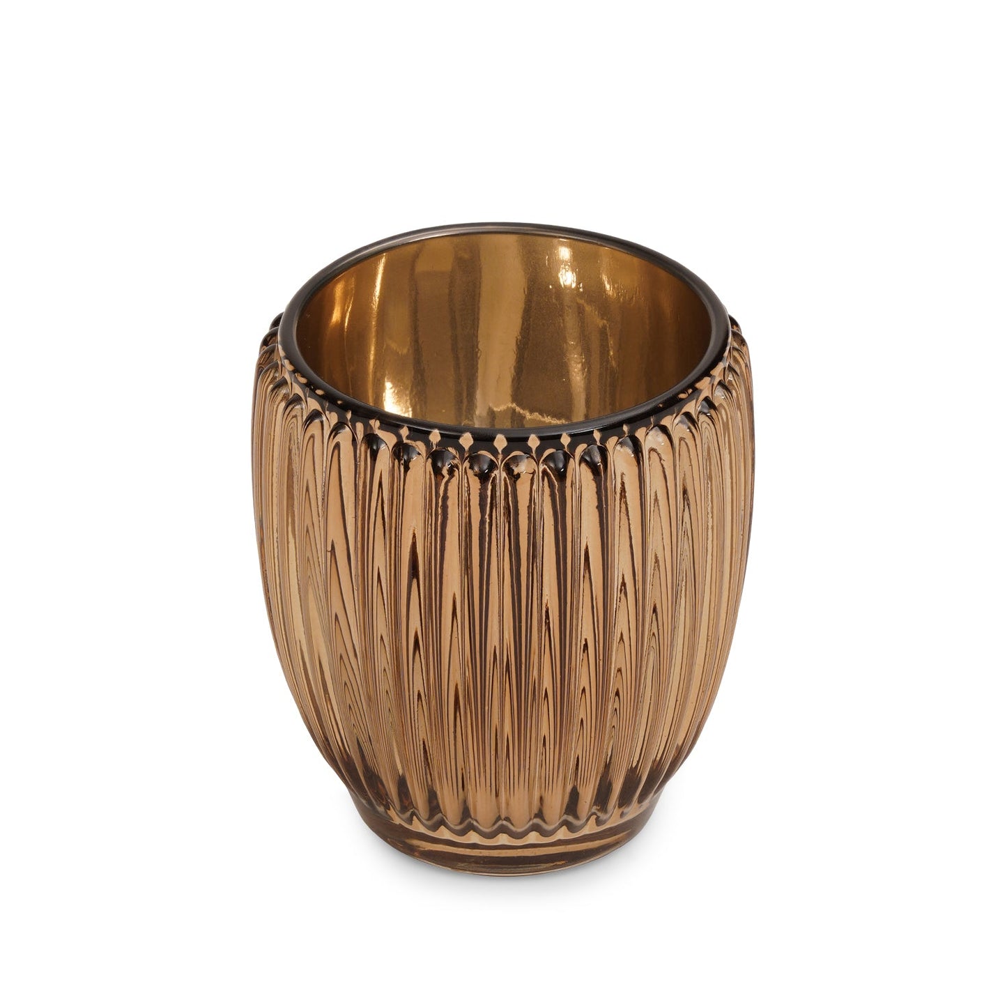 Set of 2 Light Amber Ribbed Texture Tealight Holders