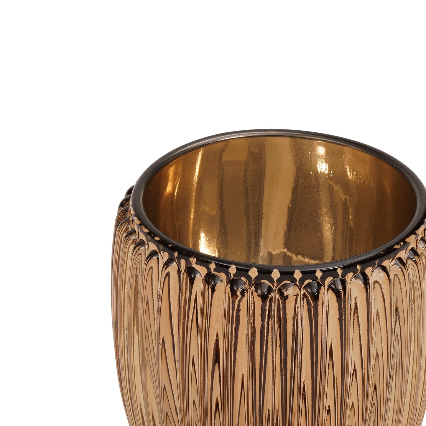 Set of 2 Light Amber Ribbed Texture Tealight Holders