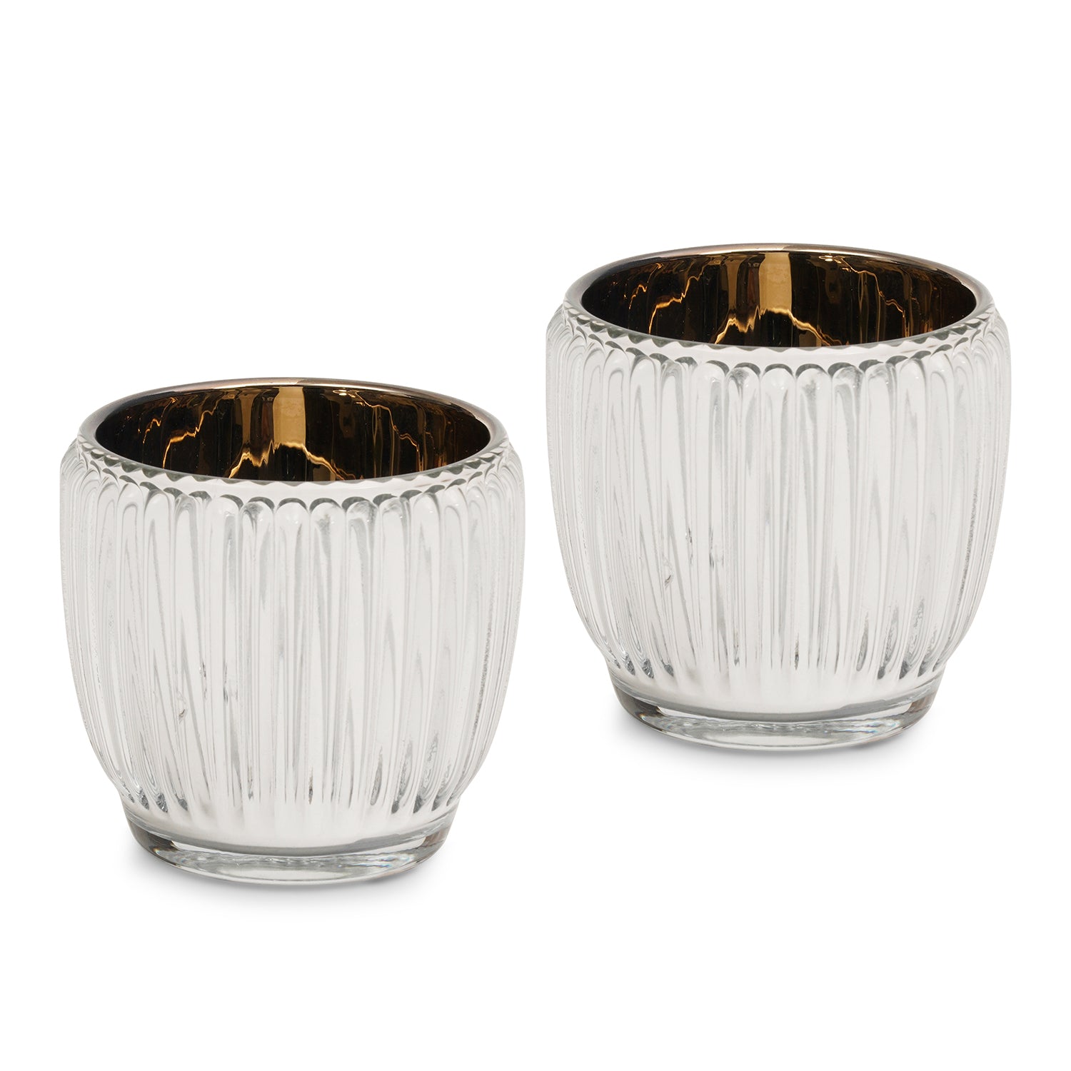 Set of 2 Silver Ribbed Texture Tealight Holders