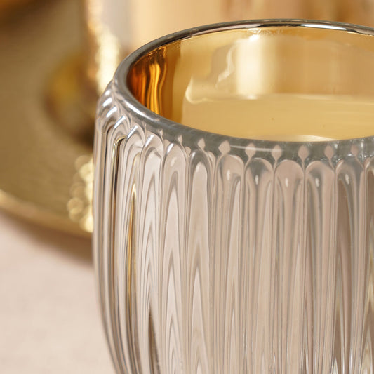 Set of 2 Silver Glass Ribbed Tealight Holders - Large