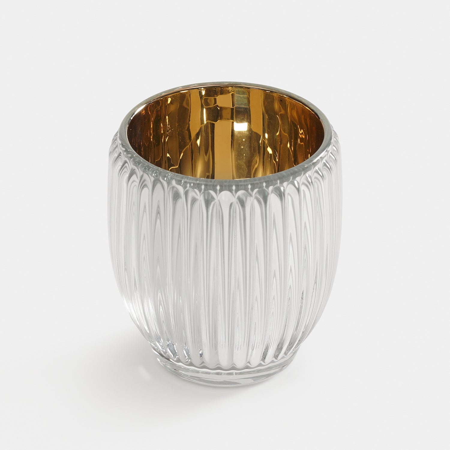 Set of 2 Silver Glass Ribbed Tealight Holders - Large