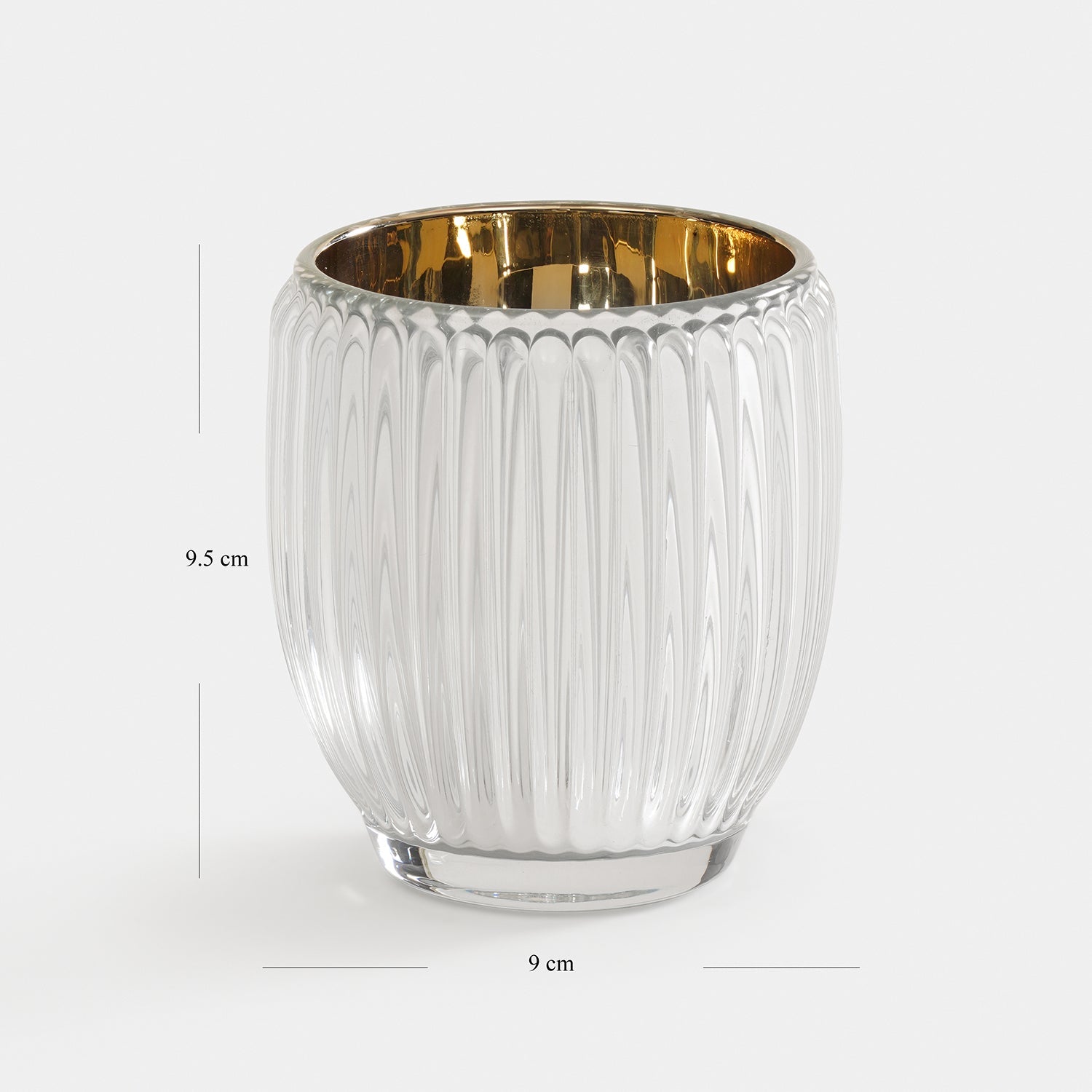 Set of 2 Silver Glass Ribbed Tealight Holders - Large