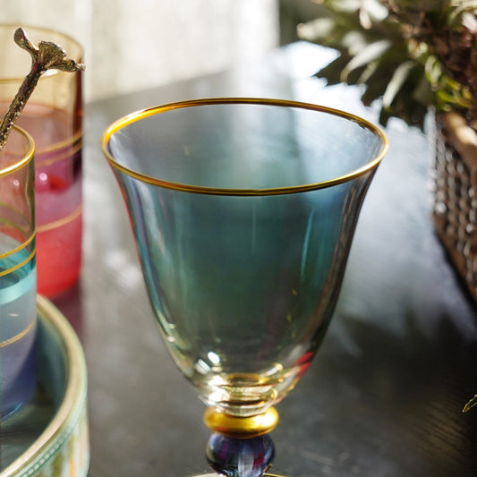 Set of 2 Blue & Green Ombre Wine Glasses