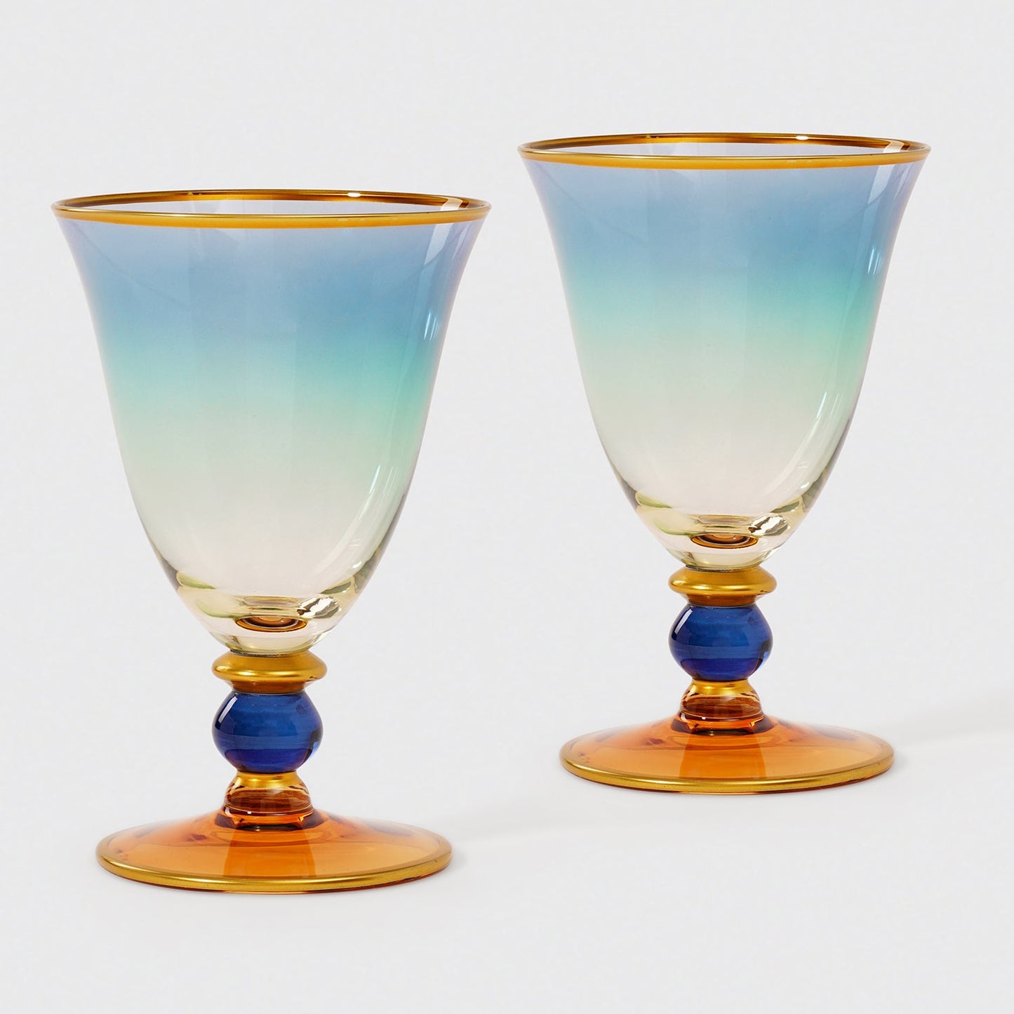 Set of 2 Blue & Green Ombre Wine Glasses