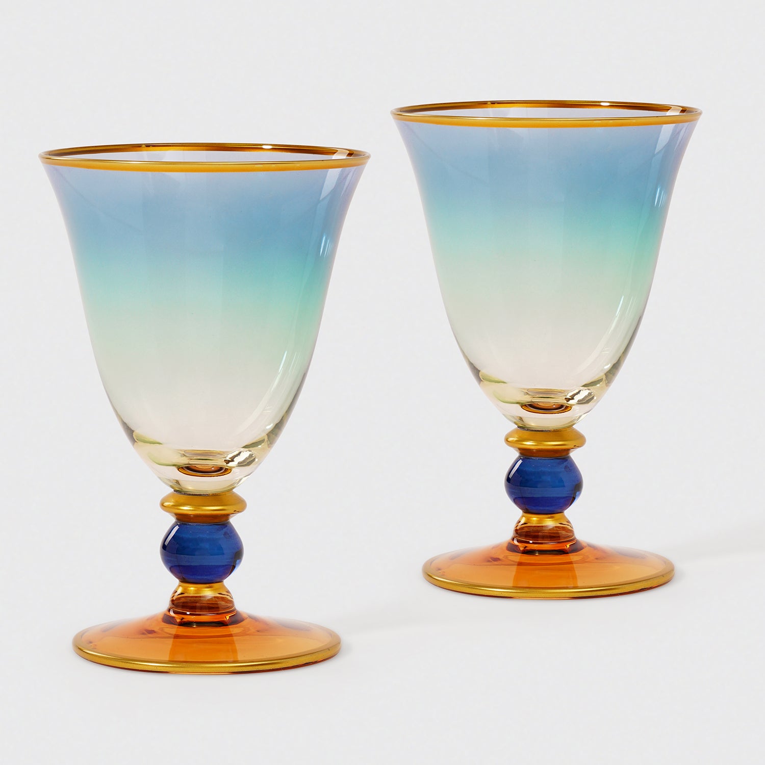 Set of 2 Blue & Green Ombre Wine Glasses