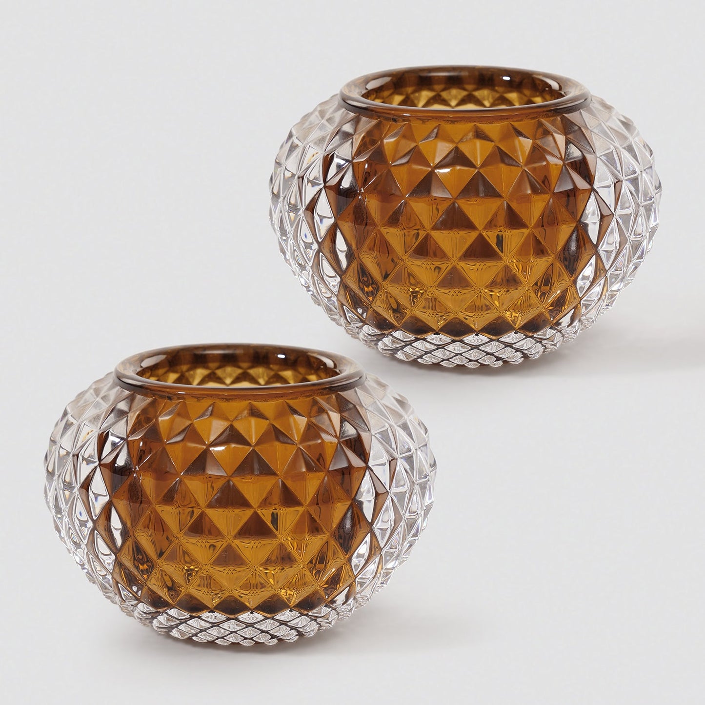 Set of 2 Dark Amber Textured Glass Tealight Holder