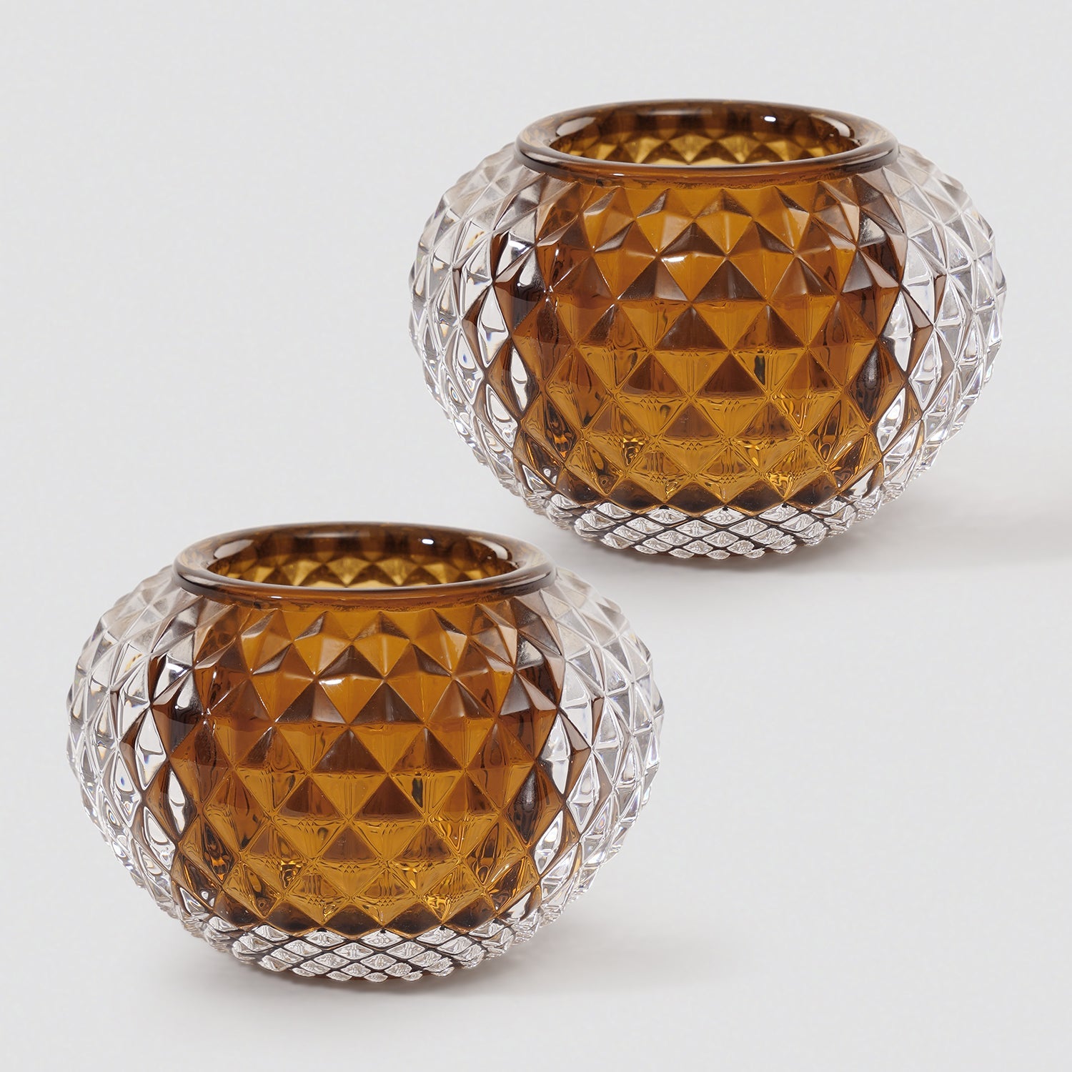 Set of 2 Dark Amber Textured Glass Tealight Holder