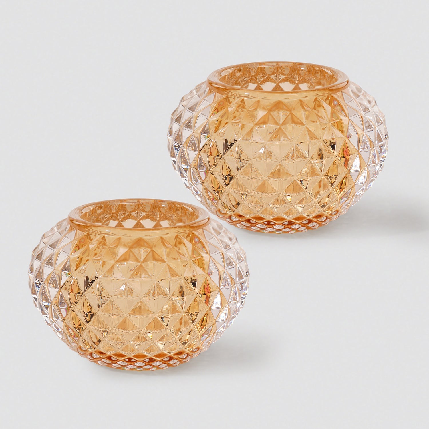 Set of 2 Light Amber Textured Glass Tealight Holder