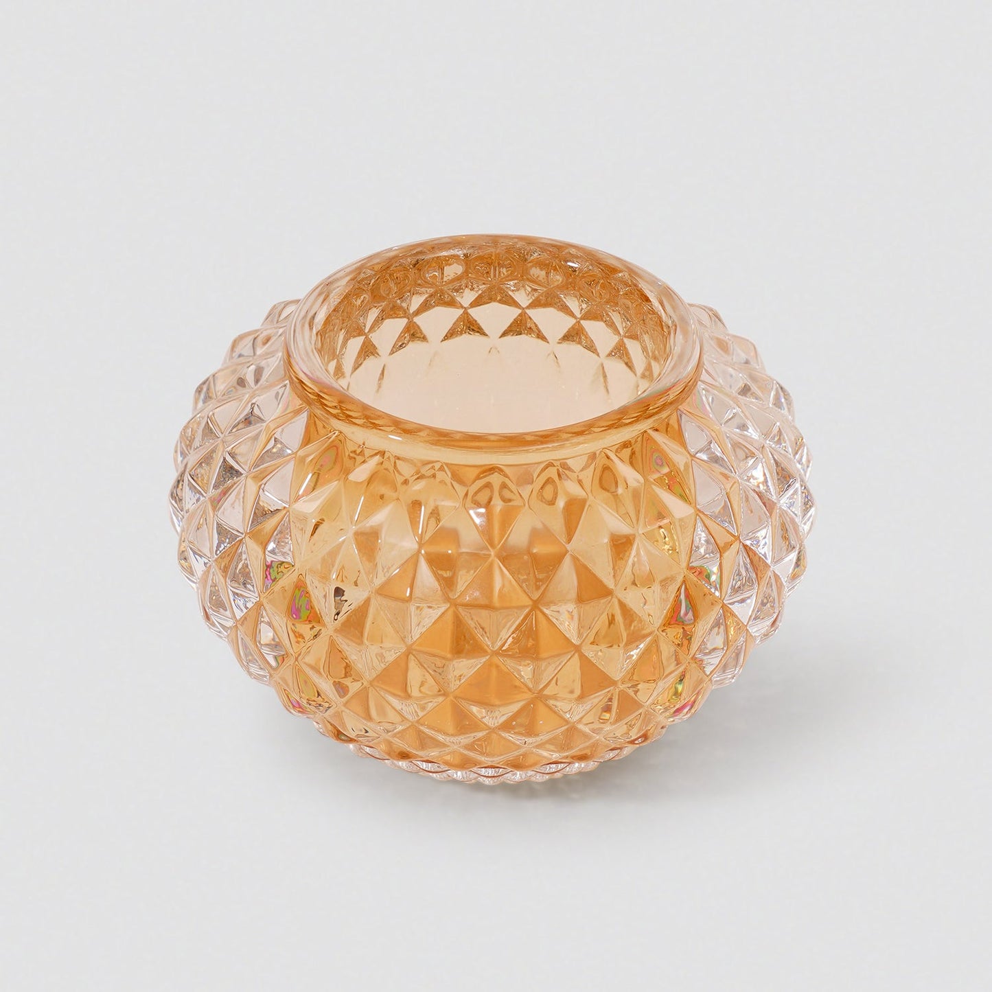 Set of 2 Light Amber Textured Glass Tealight Holder