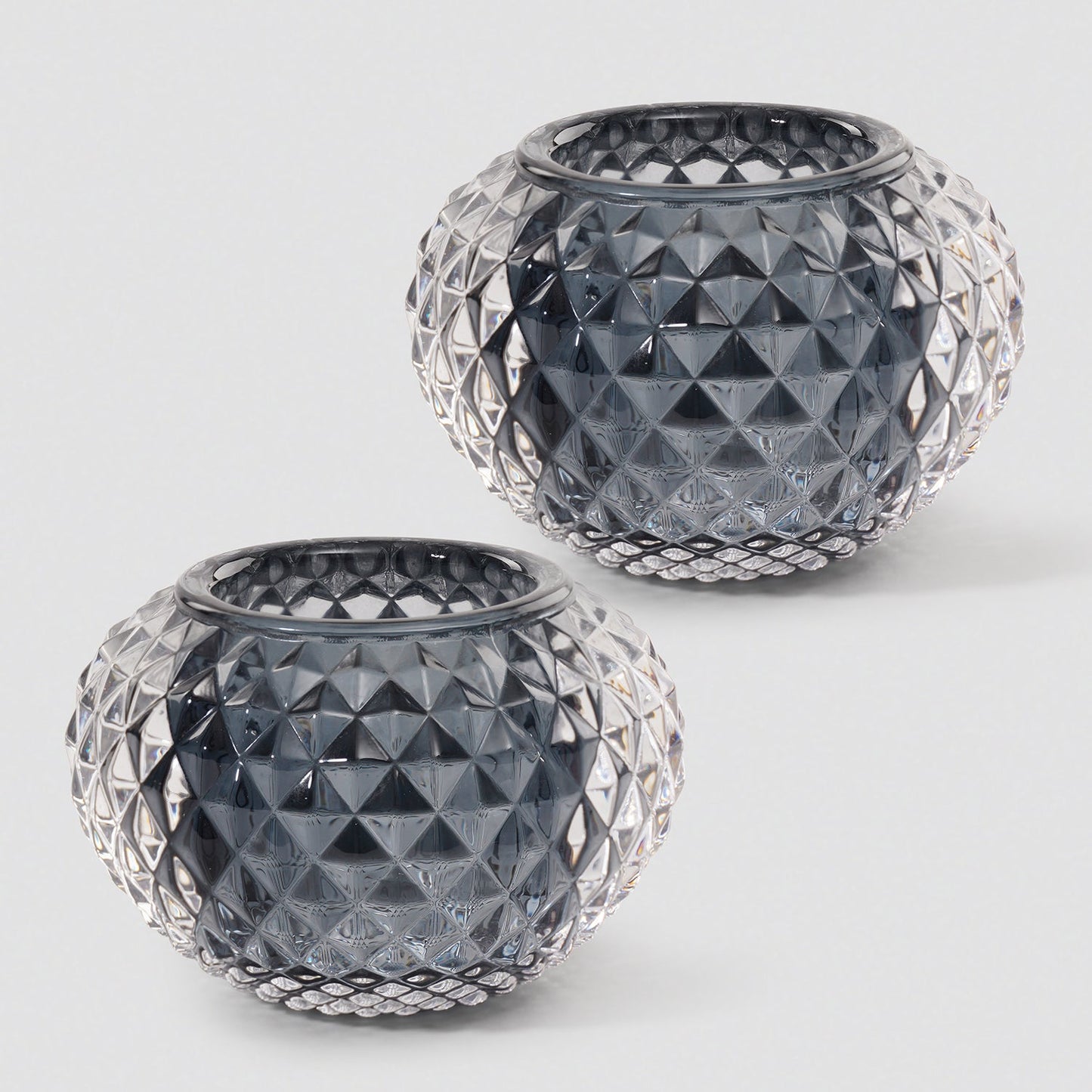 Set of 2 Grey Textured Glass Tealight Holder