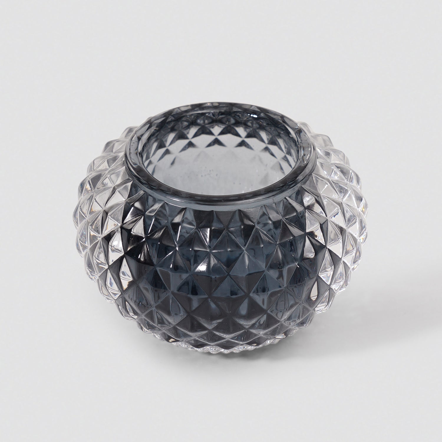 Set of 2 Grey Textured Glass Tealight Holder