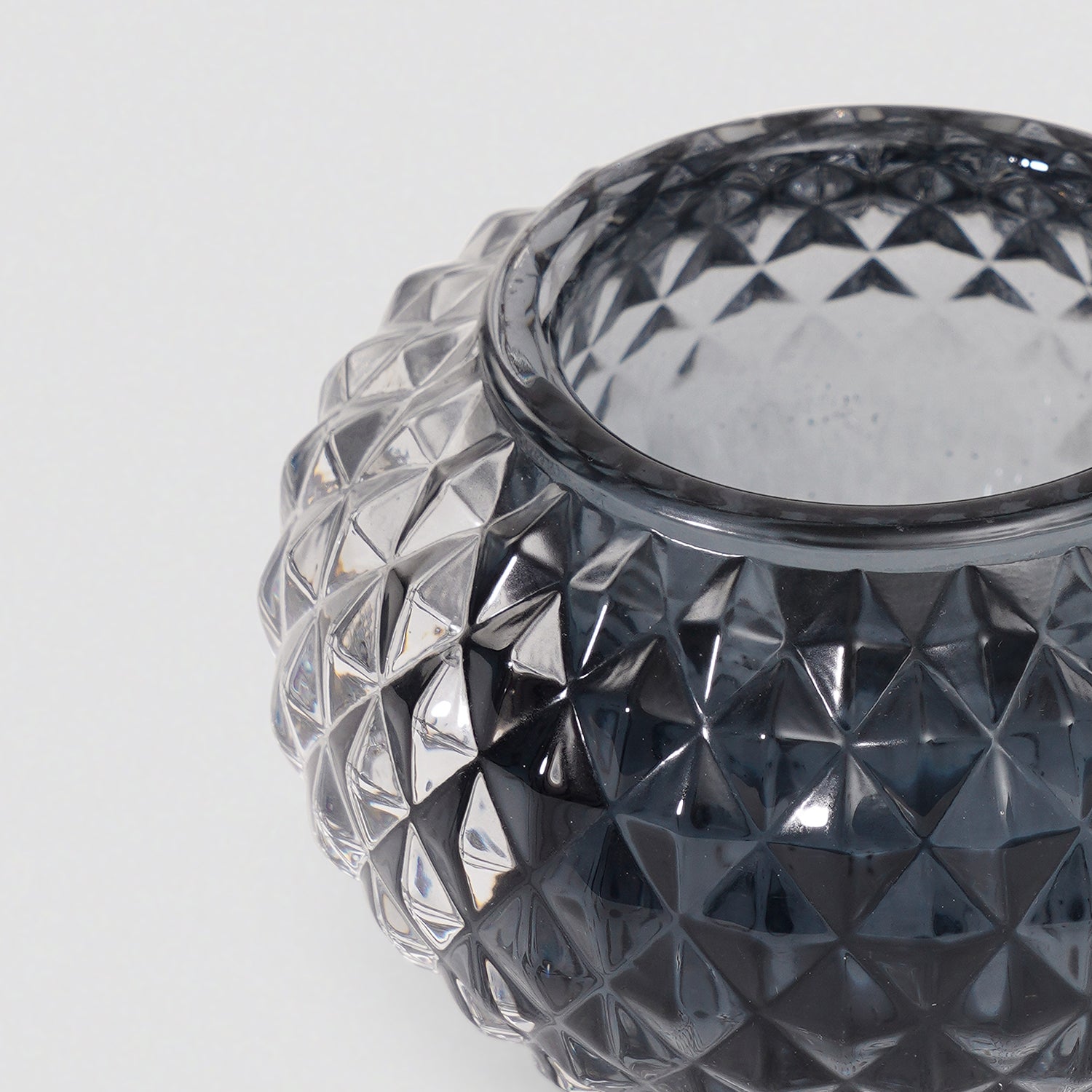Set of 2 Grey Textured Glass Tealight Holder