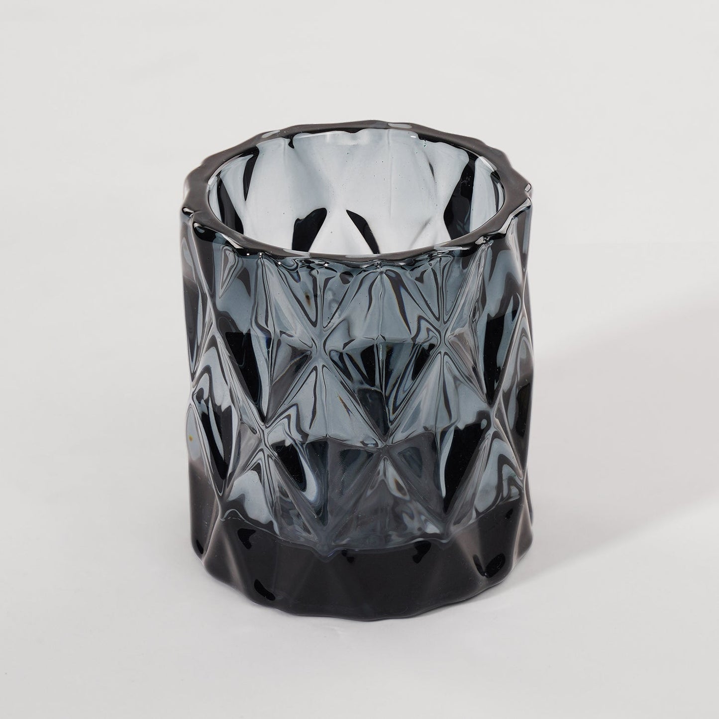 Set of 2 Grey Diamond Cut Glass Tealight Holder