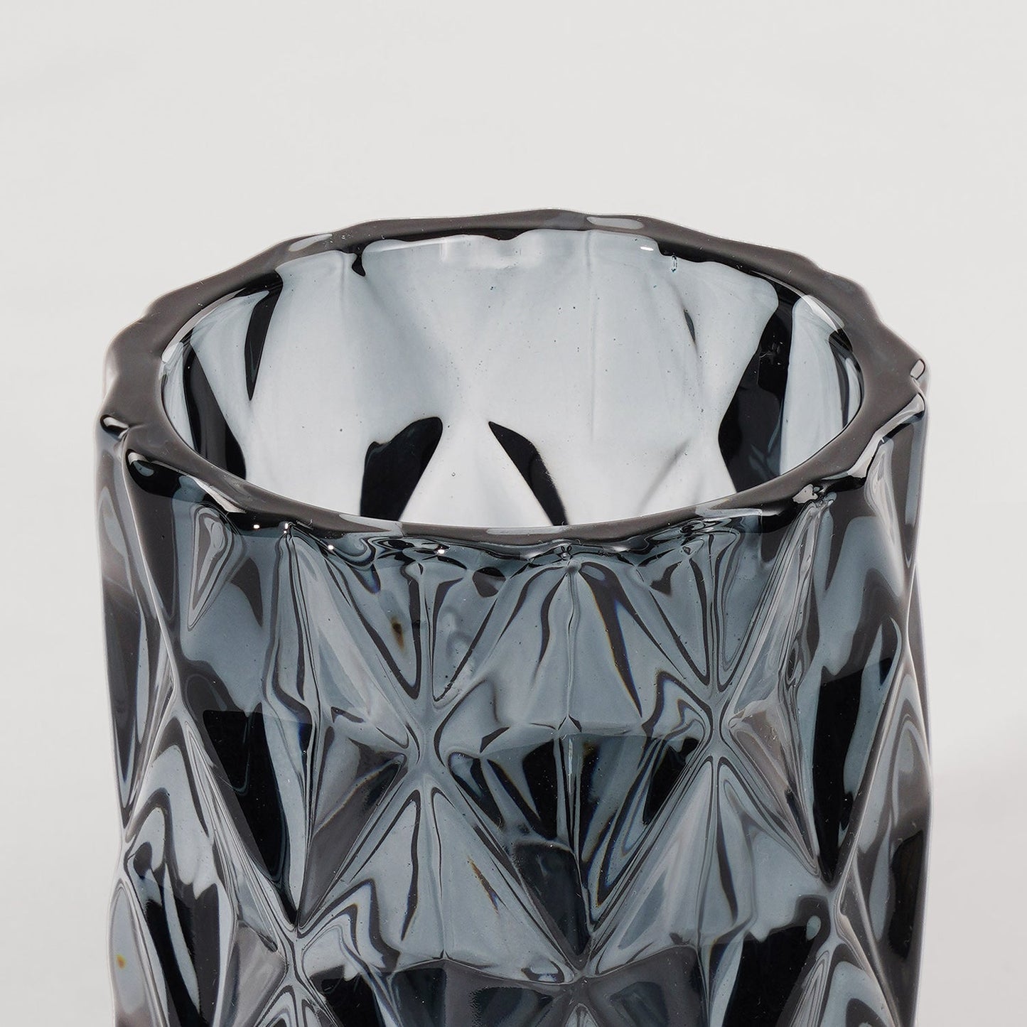 Set of 2 Grey Diamond Cut Glass Tealight Holder