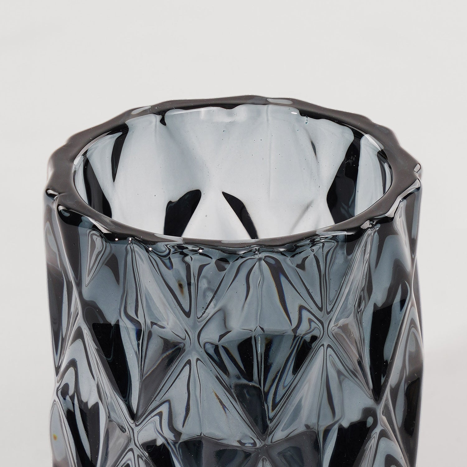 Set of 2 Grey Diamond Cut Glass Tealight Holder