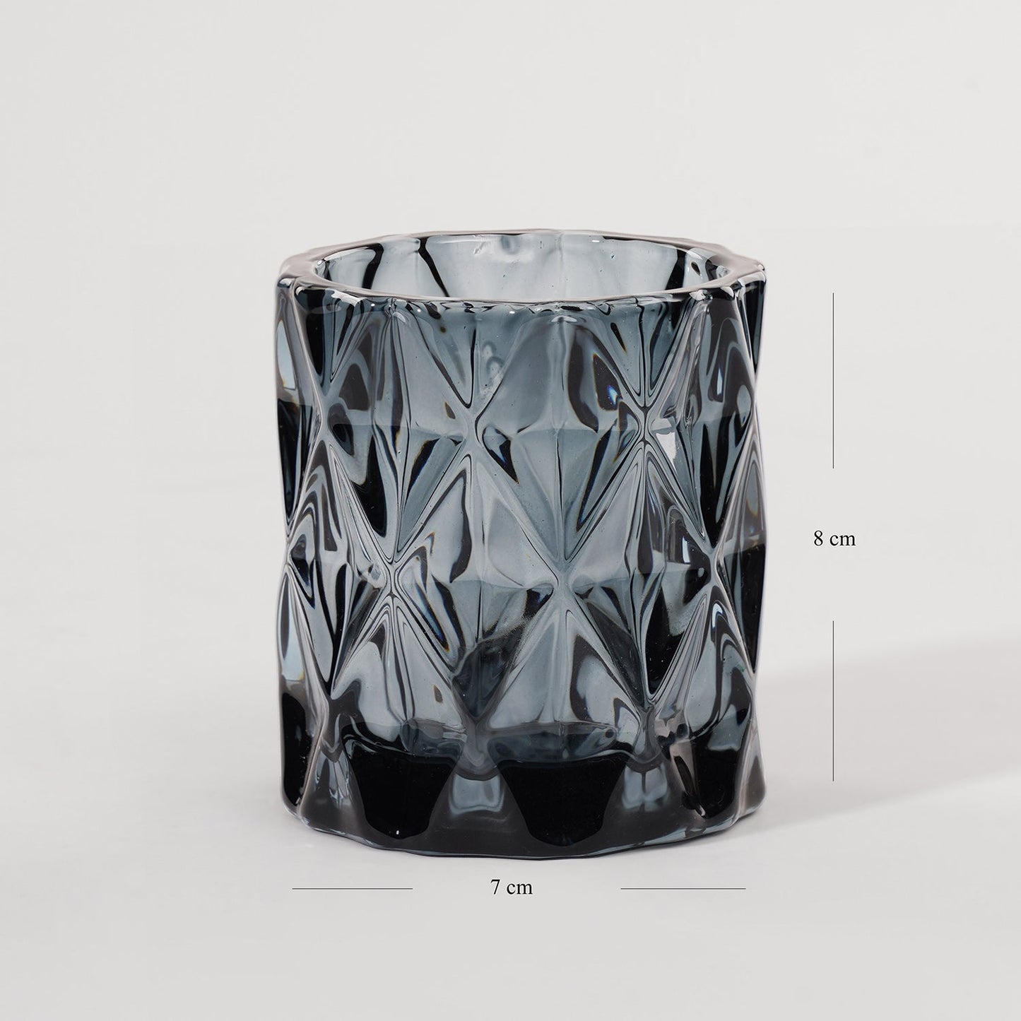 Set of 2 Grey Diamond Cut Glass Tealight Holder