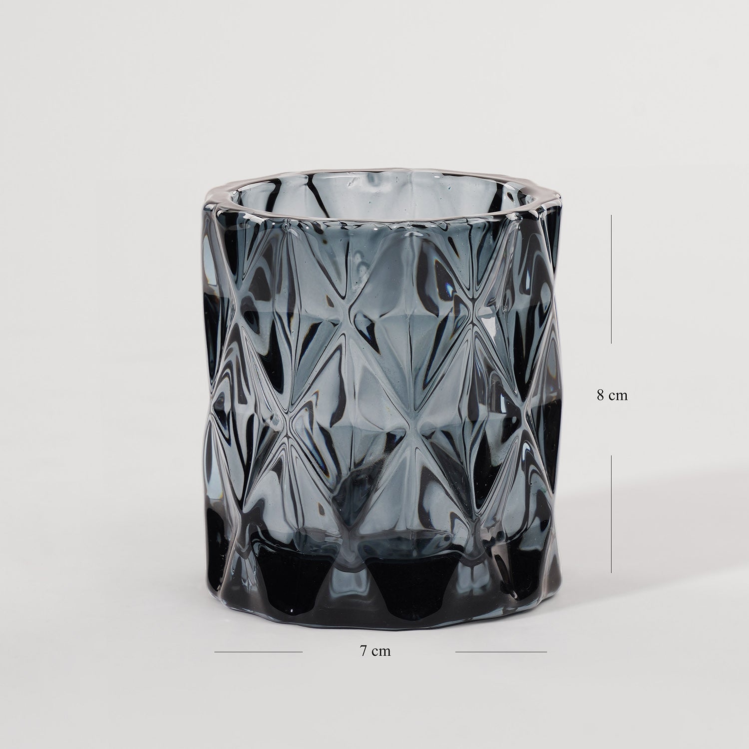 Set of 2 Grey Diamond Cut Glass Tealight Holder