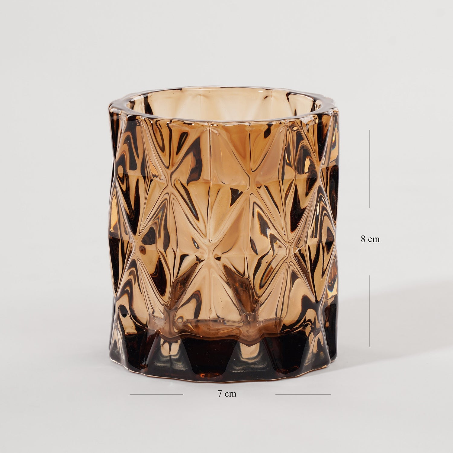 Set of 2 Dark Amber Diamond Cut Glass Tealight Holder