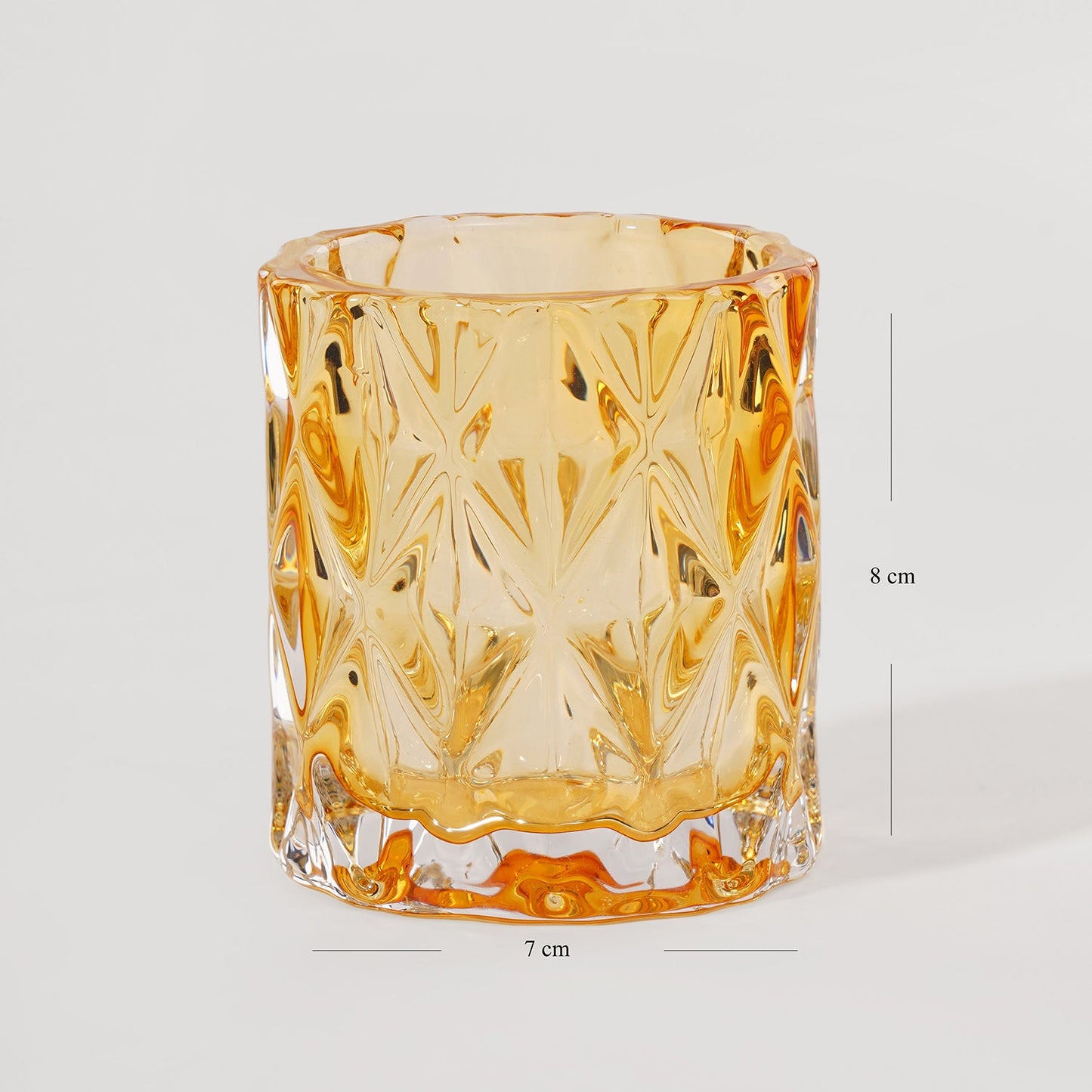 Set of 2 Amber Diamond Cut Glass Glass Tealight Holder