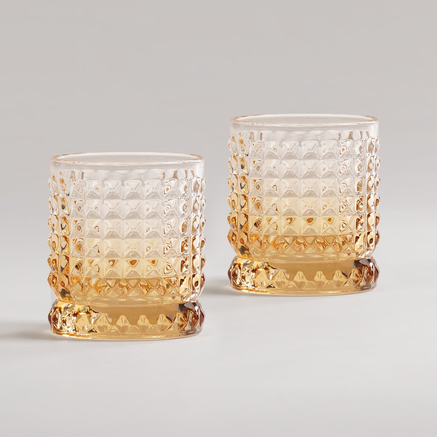 Set of 2 Light Amber Ombre Ribbed Glass Whiskey Glass