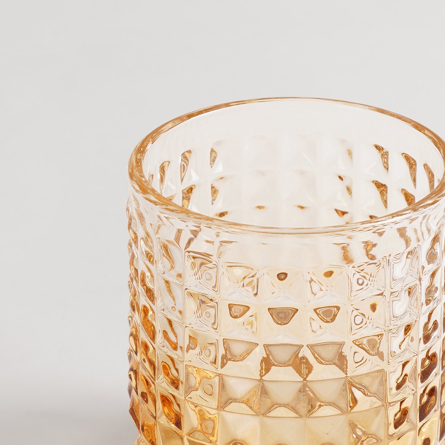 Set of 2 Light Amber Ombre Ribbed Glass Whiskey Glass