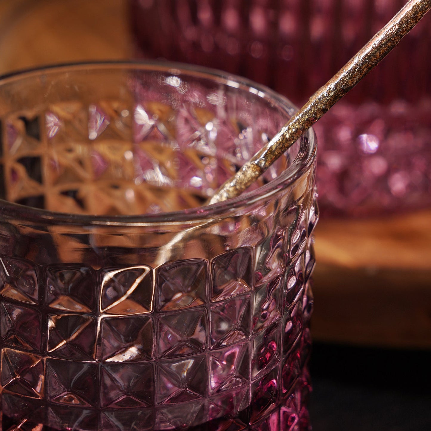 Set of 2 Pink Ombre Ribbed Glass Whiskey Glass
