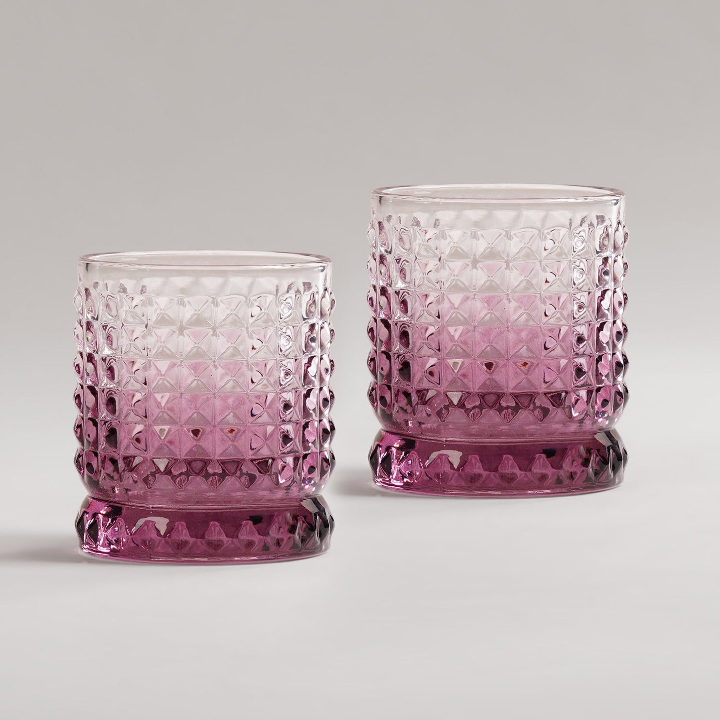Set of 2 Pink Ombre Ribbed Glass Whiskey Glass