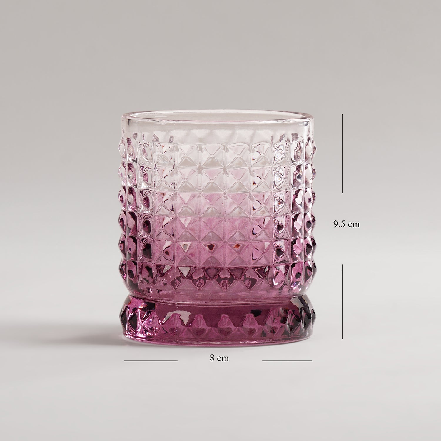 Set of 2 Pink Ombre Ribbed Glass Whiskey Glass
