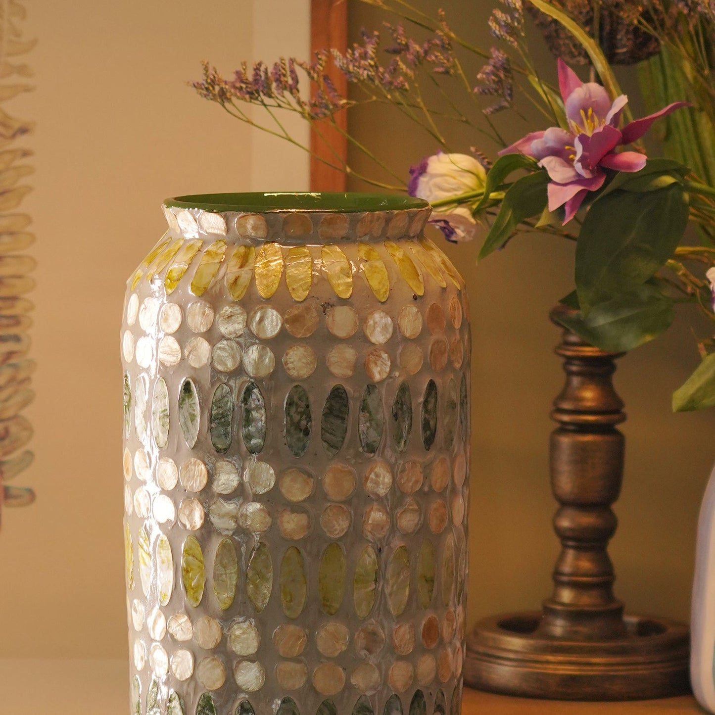 Green Embellished Lacquer Vase - Large
