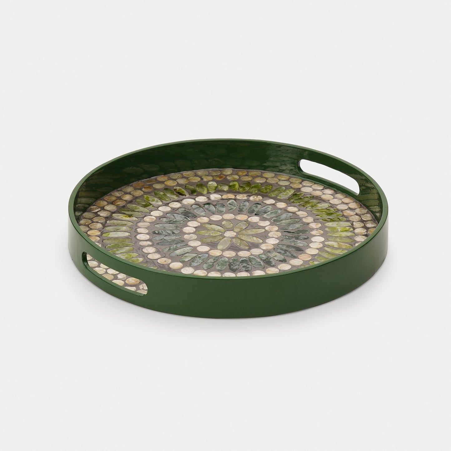Green Embellished Lacquer Round Serving Tray