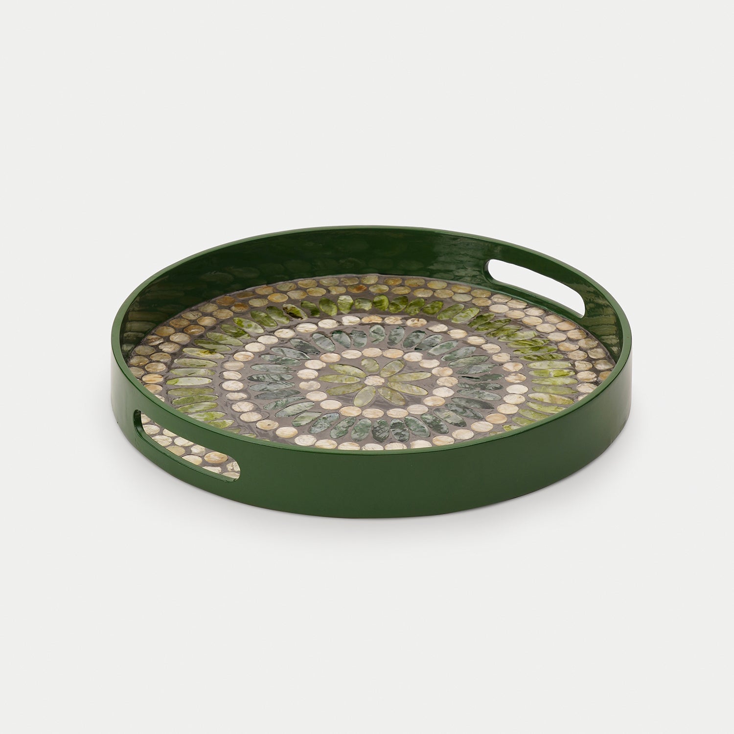 Green Embellished Lacquer Round Serving Tray