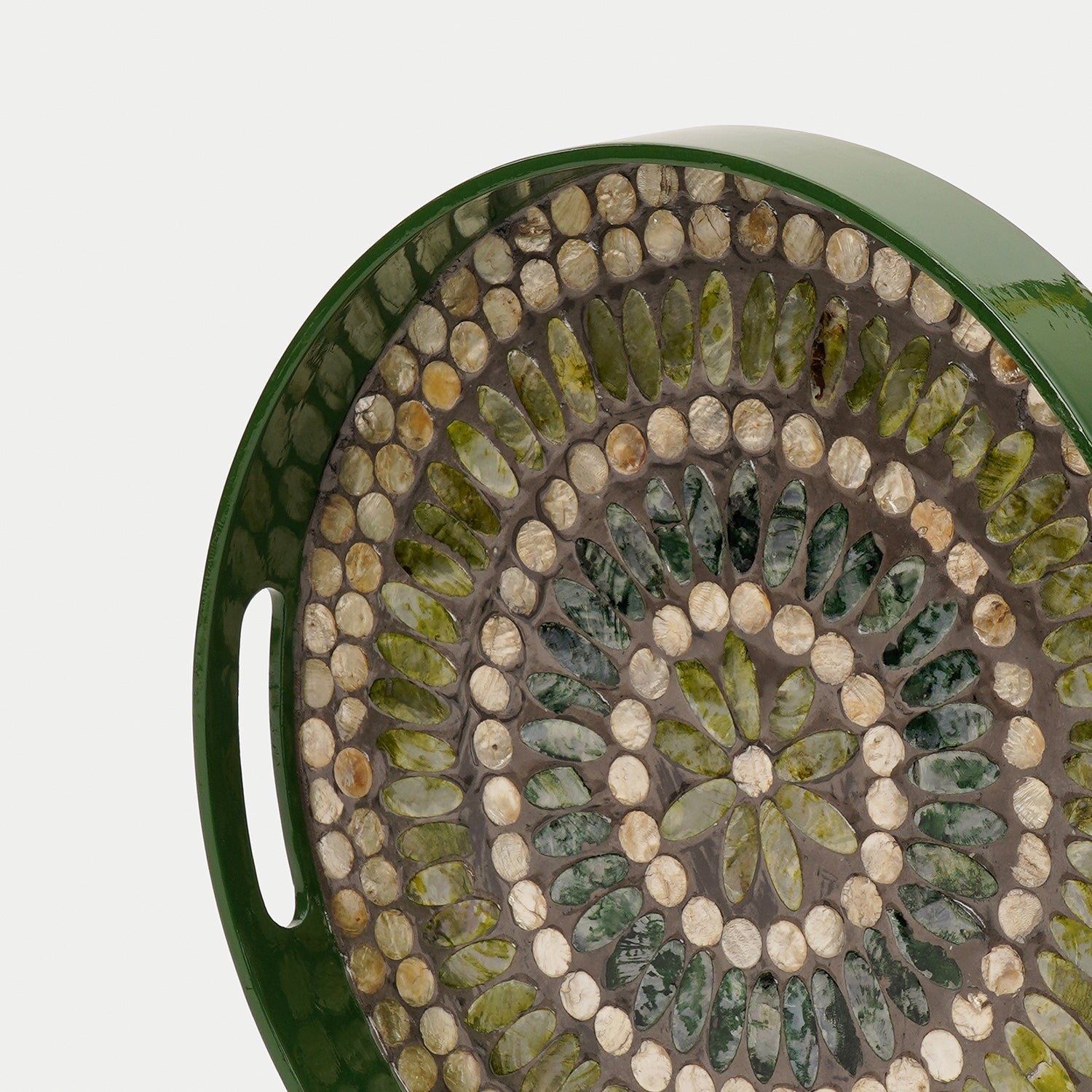 Green Embellished Lacquer Round Serving Tray