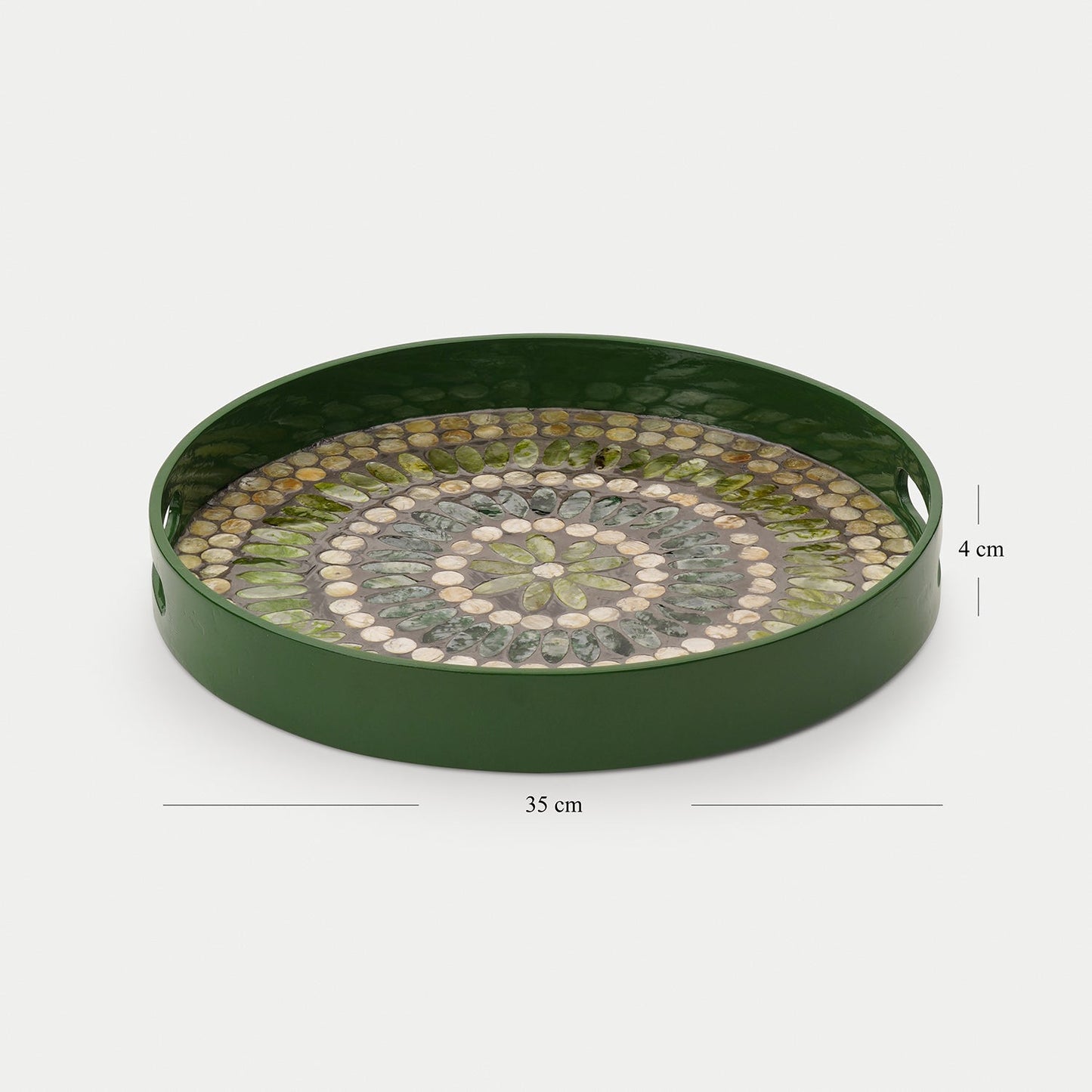 Green Embellished Lacquer Round Serving Tray