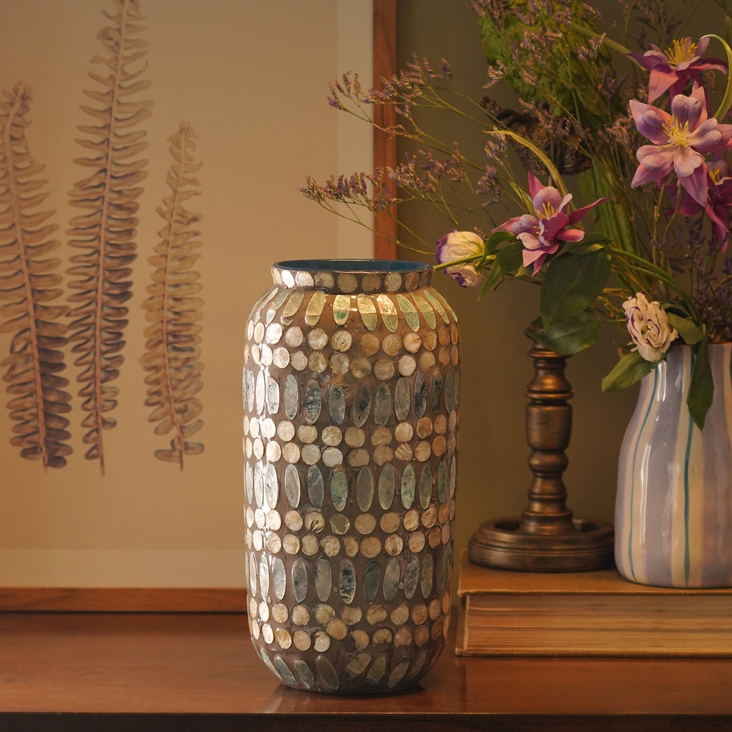 Blue Embellished Lacquer Vase - Large